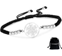 DAEFAG Sacred Geometry Metatron Cube Bracelet for Women Men Stainless Steel Adjustable Colored Beaded Braided Angel Seals Amulet Protection Jewelry, Silver-BK1