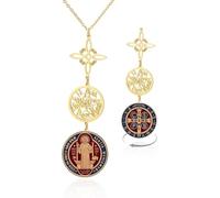 DAEFAG Witches Knot Necklace Tetragrammaton Pentagram Cross Pendant St Benedict Medal Celtic Knot Stainless Steel Triple Protection Amulet Witchcraft Pagan, Gold-Triple Protection 2