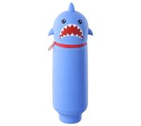 Daelesr 2-in-1 Shark Silicone Pencil Case, Blue Kawaii Shark Pencil Case, Cartoon Table Pen Holder, Zipper Pen Bag, Soft Pencil Case for Teenagers, Children, Office, School