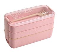 Daelesr Bento Box 900 ml with 3 Compartments - Leak-proof Lunch Box for Adults and Children - Lunch Box with Cutlery for School, Office & Meal Prep - Microwave Safe & Dishwasher Safe (Pink)