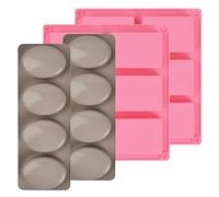 Daelesr Rectangle Silicone Soap Molds, Soap Moulds for Soap Making Oval, 6-Cavity Cake Baking Pans Soft, DIY Handmade Cube Soap Trays for Cakes, Loaf, Muffins, Chocolate, Brownie (4 Pack, Pink+Brown)