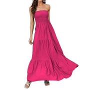 Daenery Women Strapless A Line Maxi Dress Tube Top Backless Casual Summer Dress, Rose Magenta, XL
