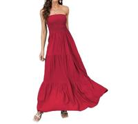 Daenery Women Strapless A Line Maxi Dress Tube Top Backless Casual Summer Dress, Ruby Red, L