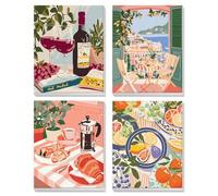 DAERLE 4 Pack Paint by Numbers for Adults Children with Wooden Frame, Kitchen Bar, Kitchen Food, DIY Paint by Number for Kids Ages 4-8-12, Landscape, Easy Kids Paint for Home Wall Decor 20X25 cm