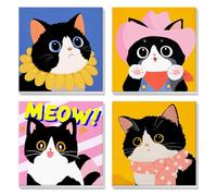 DAERLE 4 Pack Paint by Numbers for Children with Wooden Frame, Cartoon Cute Cat, Paint by Number for Kids Ages 4-8-12, Funny Cat, Easy Paint by Numbers Kits, Kids Paint for Home Wall Decor 20X20 cm