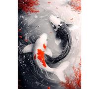 DAERLE 5D Diamond Painting Kit Black and White Koi Fish, Full Drill Round Drill DIY Diamond Art for Adults, Relaxing Home Wall Decor, Creative Gift Idea 30x40cm, Yin Yang Pattern