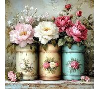 DAERLE 5D Diamond Painting Kit Peonies and Roses, Full Drill Round Drill DIY Diamond Art for Adults, Relaxing Home Wall Decor, Creative Gift Idea 30x30cm, Vintage Shabby Chic Style