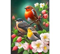 DAERLE Birds with Flowers DIY Diamond Painting Kit, 5D Animal Art Craft for Adults & Kids, 30x40cm