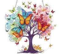 DAERLE Colorful Butterfly Tree Diamond Art Hanging Ornaments for Adults, Tree of Life, Diamond Painting Kits, Special Shaped Crystal Gem Art Pendent Kits for Home Window Door Wall Decor