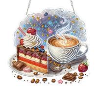 DAERLE Delicious Coffee and Cake Diamond Art Hanging Ornaments for Adults, Cosmic Galax, Diamond Painting Kits, Special Shaped Crystal Gem Art Pendent Kits for Home Window Door Wall Decor