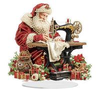 DAERLE Diamond Art Desktop Ornaments Adults, Santa Claus with Sewing Machine, 5D Diamond Painting Desktop Standing Art Set, Santa's Domestic Christmas, Crystal Gem Art Kits for Home Table Decor