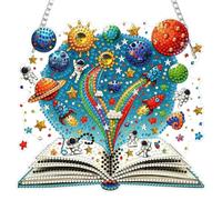 DAERLE Diamond Art Hanging Kits for Adults, Cartoon Astronaut Space, Diamond Art Spaceship, 5D Special Shape Diamond Painting Pendant Window Ornament Gifts for Home Wall Garden Decor