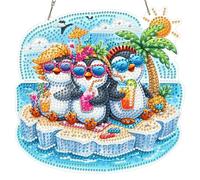 DAERLE Diamond Art Hanging Kits for Adults, Cute Cartoon Penguins, Diamond Art Beach, 5D Special Shape Diamond Painting Pendant Window Ornament Gifts for Home Wall Garden Decor