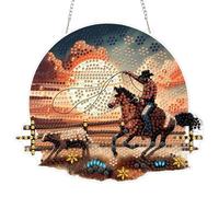 DAERLE Diamond Art Hanging Kits for Adults, Western Cowboy, Diamond Art Cowboy Lasso, 5D Special Shape Diamond Painting Pendant Window Ornament Gifts for Home Wall Garden Decor