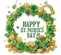 DAERLE Diamond Art Hanging Ornaments for Adults, Happy St. Patrick's Day, Diamond Painting Kits Lucky Gold Coin, Special Shaped Crystal Gem Art Pendent Kits for Home Window Door Wall Decor