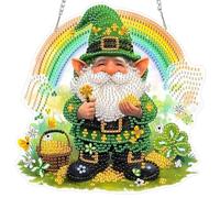 DAERLE Diamond Art Hanging Ornaments for Adults, St Patrick's Day Gnome, Diamond Painting Kits Lucky Gnome, Special Shaped Crystal Gem Art Pendent Kits for Home Window Door Wall Decor