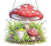 DAERLE Diamond Art Hanging Ornaments with Chain for Adults Kids, Cute Frog, Special Shaped Diamond Painting Pendant Kits Cartoon Frog with Mushroom, DIY Crystal Gem Art Kits for Home Door Wall Decor