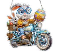 DAERLE Diamond Art Hanging Ornaments with Chain for Adults Kids, Playful Bunny, Special Shaped Diamond Painting Pendant Kits Happy Easter Bunny, DIY Crystal Gem Art Kits for Home Door Wall Decor