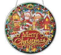 DAERLE Diamond Art Hanging Ornaments with Chain, Merry Christmas, Diamond Painting Pendant Ornament Kits, Santa Claus Sign, Special Shaped Hanging Crystal Gem Art Kits for Door Window Home Decor