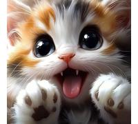 DAERLE Diamond Painting Adorable Cat, Diamond Art Kits Adults, Cute Kitten, 5D Diamond Painting Kits for Adults, Gem Art Kits and Crafts for Home Decor 30x30cm