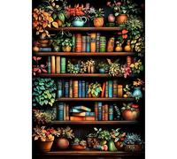 DAERLE Diamond Painting Bookshelf with Colorful Books, Diamond Art Kits for Adults, Potted Plants, 5d Diamond Painting Kits for Adults, Gem Art Kits and Crafts for Home Decor 12x16inch/30x40cm