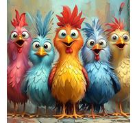 DAERLE Diamond Painting Cartoon Chickens, Diamond Art Kits Adults, Funny Chicken, 5D Diamond Painting Kits for Adults, Gem Art Kits and Crafts for Home Decor 30x30cm