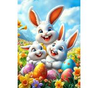 DAERLE Diamond Painting Kits for Adults, Cartoon Easter Bunny with Eggs, 5D Diamond Art for Beginners, Happy Easter, Gem Art Kits for Adults for Home Wall Decor 30x40cm
