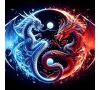 DAERLE Diamond Painting Kits for Adults, Fire and Ice Dragon, 5D Yin and Yang Dragon Diamond Art for Beginners, Gem Art Kits for Adults for Home Wall Decor 30x30cm