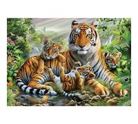 DAERLE Diamond Painting Kits for Adults Tiger and Cubs, Diamond Painting Kits Wild Animal, 5D DIY Round Full Drill Diamond Art Kits Craft for Home Wall Art Decor 40X30cm