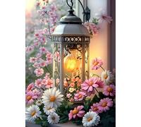DAERLE Diamond Painting Lantern with Flowers, Diamond Art Kits Adults, Flower Lantern, 5D Diamond Painting Kits for Adults, Gem Art Kits and Crafts for Home Decor 30x40cm