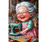 DAERLE Diamond Painting Sewing Grandma, Diamond Art Kits for Adults, Happy Old Lady, 5d Diamond Painting Kits for Adults, Gem Art Kits and Crafts for Home Decor 12x16inch/30x40cm