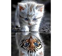 DAERLE Diamond Painting Tiger Reflection of Kitten, Diamond Art Kits for Adults, Cat and Tiger, 5d Diamond Painting Kits for Adults, Gem Art Kits and Crafts for Home Decor 12x16inch/30x40cm