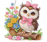 DAERLE Floral Owl Diamond Painting Ornaments for Adults with Chain, Cute Owl, Special Shaped Diamond Art Hanging Kits for Beginners Kids, Diamond Crystal Gem Arts Crafts Kit Gift for Home Wall Decor