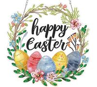 DAERLE Happy Easter Day Diamond Art Hanging Ornaments with Chain, Special Shaped Diamond Painting Kits for Adults Beginners, Pendant Crystal Gem Art Kits for Home Decor, Colored Easter Eggs