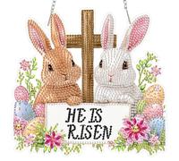 DAERLE He is Risen Funny Easter Diamond Art Hanging Ornaments with Chain, Special Shaped Diamond Painting Kits for Adults Beginners, Pendant Crystal Gem Art Kits for Home Decor, Happy Easter Bunny