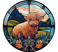 DAERLE Highland Cow Diamond Art Painting Kits for Adults, DIY 5D Diamond Painting Stained Glass Kits, Diamond Art Kits Gem Arts and Crafts Home Wall Decor 30X30cm