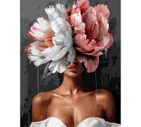 DAERLE Paint by Numbers for Adults, Beauty Behind Flowers, DIY Painting on Canvas Kit with Acrylic Paints and Brushes, Flower and Girl, Easy Craft for Beginners, Wall Art Home Decoration 16x20 inch