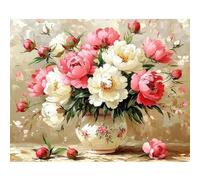 DAERLE Paint by Numbers for Adults, Blooming Peonies, Painting by Number Kits On Canvas, Oil Painting Acrylic Paints, Home Wall Decor 20x16inch/50x40cm, Without Frame, Pink and White Flowers