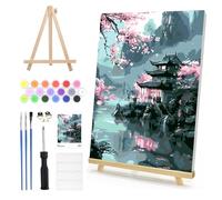 DAERLE Paint by Numbers for Adults Framed with Wooden Easel, Beautiful Landscape, Paint by Number Kits with Brushes, Ancient Building, Oil Painting Canvas Kits for Home Wall Decor 8X12 Inch