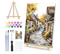 DAERLE Paint by Numbers for Adults Framed with Wooden Easel, Old Village Street, Paint by Number Kits with Brushes, Vintage Style, Oil Painting Canvas Kits for Home Wall Decor 8X12 Inch