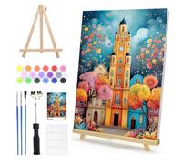 DAERLE Paint by Numbers for Adults Framed with Wooden Easel, Whimsical Houses, Paint by Number Kits with Brushes, Fairy Landscape, Oil Painting Canvas Kits for Home Wall Decor 8X12 Inch