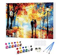 DAERLE Paint by Numbers for Adults with Wooden Frame, Romantic Couple, Painting by Number on Canvas, Colorful Trees and Street Lamps, Acrylic Pigment Drawing Paintwork for Home Wall Decor 16x12inch