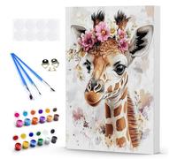 DAERLE Paint by Numbers for Adults with Wooden Frame, Watercolor Giraffe with Floral Crown, Painting by Number on Canvas Cute Animal, Acrylic Pigment Drawing Paintwork for Home Wall Decor 12x16inch