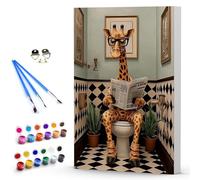 DAERLE Painting by Number Kits for Adult with Wooden Frame, Cute Giraffe, DIY Canvas Oil Painting Kit for Beginner with Paint Brushes Acrylic Pigment Drawing Paintwork Decor 20x30cm Funny Giraffe