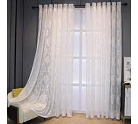 Daesar 2 Panels Voile Curtains 84 Inch Drop, Eyelet Tulle Curtains Modern European Embroidered Flowers Pattern Window Voile Curtains for Bedroom Living Room, 54" W x 84" H White