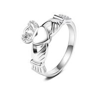 Daesar 925 Sterling Silver Engagement Rings for Women, Anniversary Ring Claddagh Crown Heart Wedding Bands Rings for Women Silver Size M 1/2
