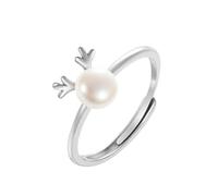 Daesar 925 Sterling Silver Engagement Rings for Women, Promise Ring Open Deer Design with Pearl Wedding Band Ring for Women Silver Size Adjustable