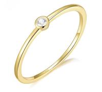 Daesar 925 Sterling Silver Engagement Rings for Women, Promise Ring Simple Solitaire with Round Cubic Zirconia Wedding Band Ring for Women Gold Size Q 1/2