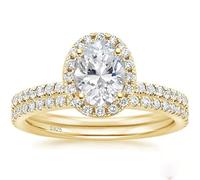 Daesar 925 Sterling Silver Promise Rings for Women, Anniversary Ring 2Pcs Set Eternity Design 4 Prong Oval Cubic Zirconia 1.5ct Wedding Band Ring for Women