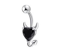 Daesar Belly Ring, Belly Bars Surgical Steel Belly Button Piercing Black Cubic Zirconia Heart Silver Navel Bar